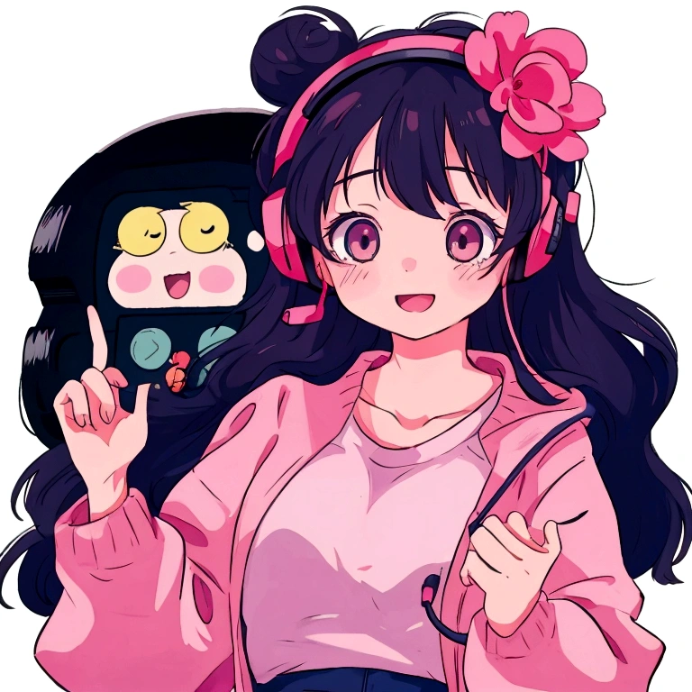 an anime girl with an expression of exhaustion and tiredness, in the 80s style using a telemarketing headset