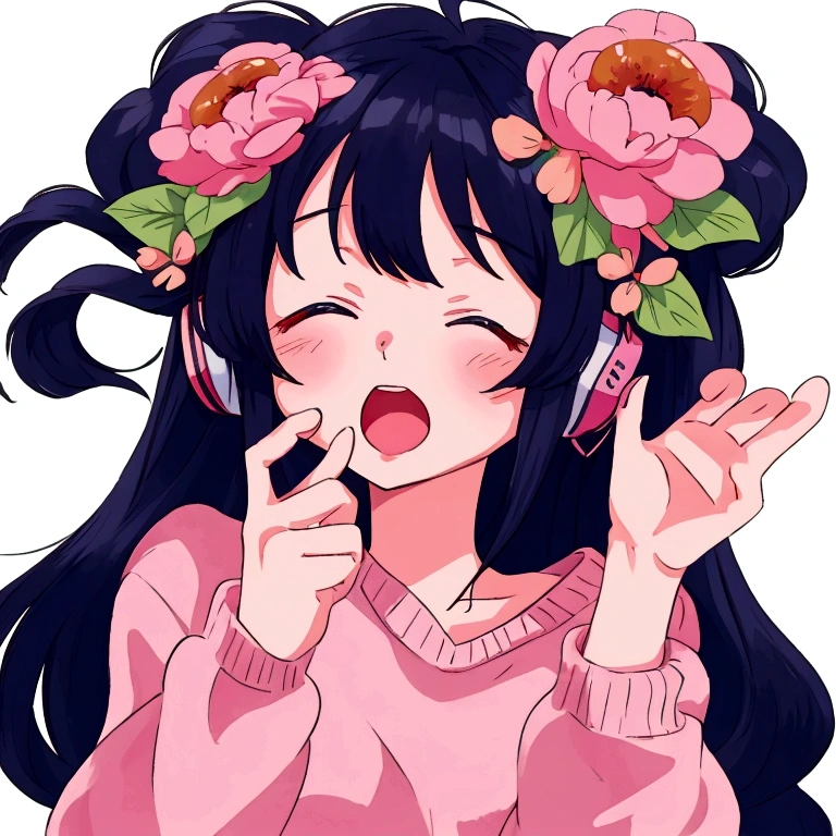 an anime girl with an expression of exhaustion and tiredness, in the 80s style using a telemarketing headset