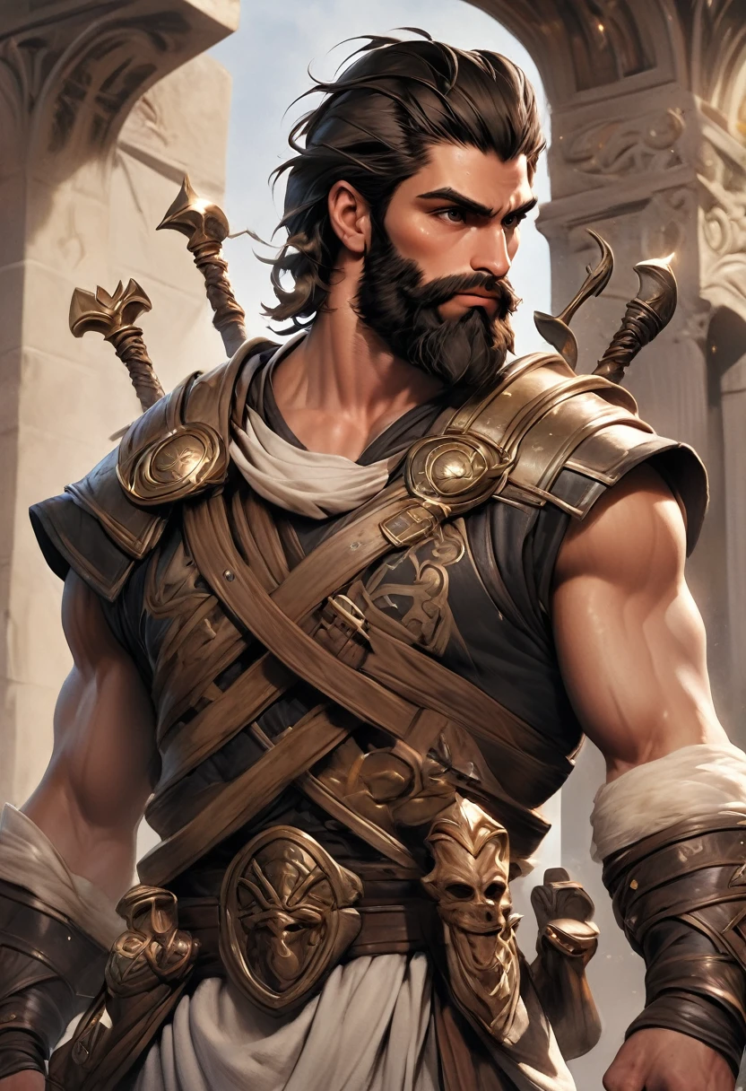 modern greek man a very greek like lookin appearing young quitete buffed well bultt wel proportioned anatomically corect symetrically proportioned muscly young male greek maybe with a hint of Francehipster with stylish manbun and manicured beard show he is under the power and control of master tist some with a mediterranean kinda hairy brawny look