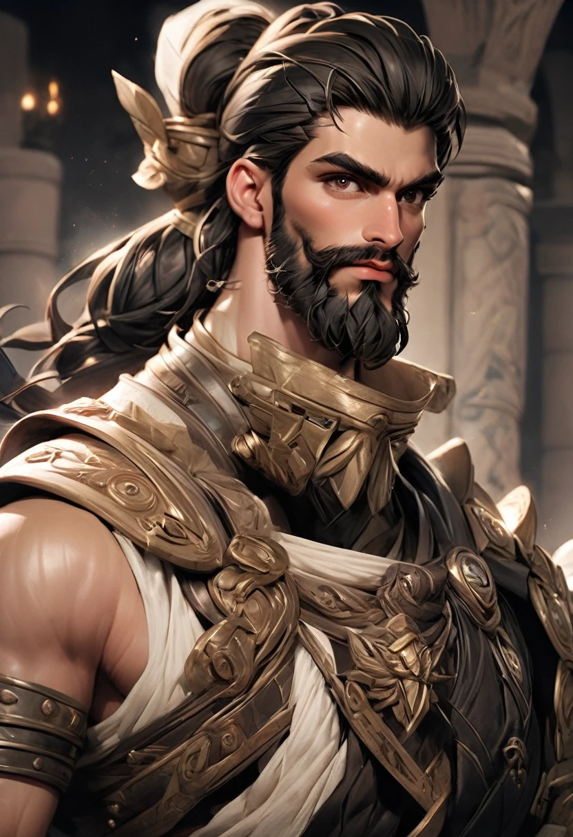 modern greek man a very greek like lookin appearing young quitete buffed well bultt wel proportioned anatomically corect symetrically proportioned muscly young male greek maybe with a hint of Francehipster with stylish manbun and manicured beard show he is under the power and control of master tist some with a mediterranean kinda hairy brawny look
