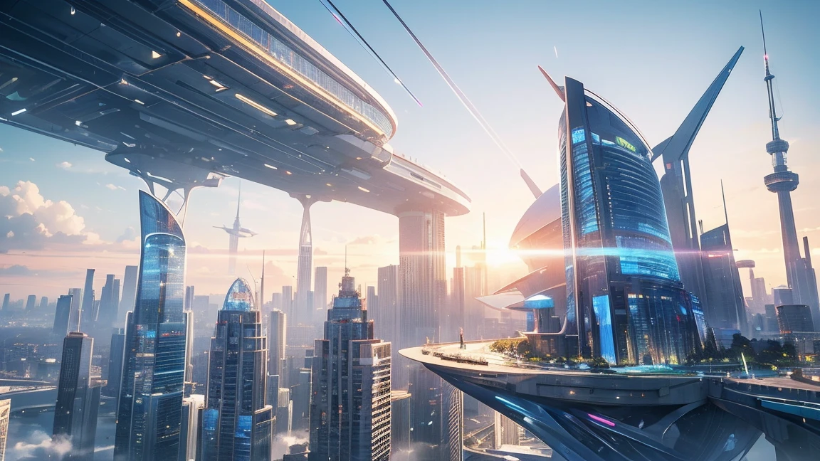 (Best quality,4K,8K,A high resolution,Masterpiece:1.2),Ultra-detailed,(Realistic,Photorealistic,photo-realistic:1.37),Futuristic floating city,Futuristic technology,Huge urban high-tech tablet platform,Airship,Floating in the sky,Futuristic city,Small airships around,High-tech hemispherical platform,Colorful lights,Advanced architecture,modernn architecture,skyscrapper,Access the cloud,Scenic beauty,view over city,Impressive design,Blend seamlessly with nature,energetic and vibrant atmosphere,Futuristic transportation system,Parking is suspended,Transparent path,Lush greenery,Sky gardens,cascading waterfalls,Magnificent skyline,reflections on the water,Sparkling river,Architectural innovation,futuristic skyscrapers,Transparent dome,The shape of the building is unusual,Elevated walkway,Impressive skyline,Glowing lights,Futuristic technology,Minimalist design,Scenic spots,Panoramic view,Cloud Piercing Tower,Vibrant colors,epic sunrise,epic sunset,Dazzling light display,magical ambiance,The future city,Urban Utopia,LuxuryLifestyle,Innovative energy,sustainable development,Smart city technology,Advanced infrastructure,Tranquil atmosphere,Nature and technology live in harmony,Awesome cityscape,Unprecedented urban planning,Architecture connects seamlessly with nature,High-tech metropolis,A cutting-edge engineering marvel,The future of urban living,Visionary architectural concept,Energy-efficient buildings,Harmony with the environment,A city floating above the clouds,Utopian dreams become reality,The possibilities are endless,State-of-the-art transportation network,Green energy integration,Innovative materials,Impressive holographic display,Advanced communication system,Breathtaking aerial view,Quiet and peaceful environment,Modernist aesthetics,Ethereal beauty