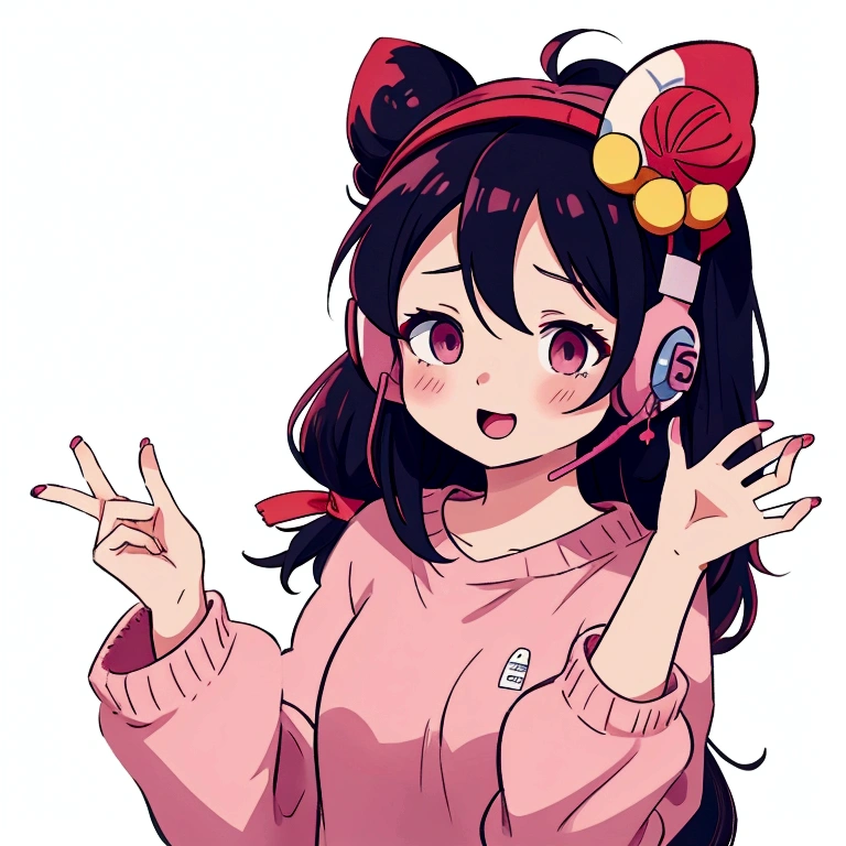 an anime girl with an expression of exhaustion and tiredness, in the 80s style using a telemarketing headset