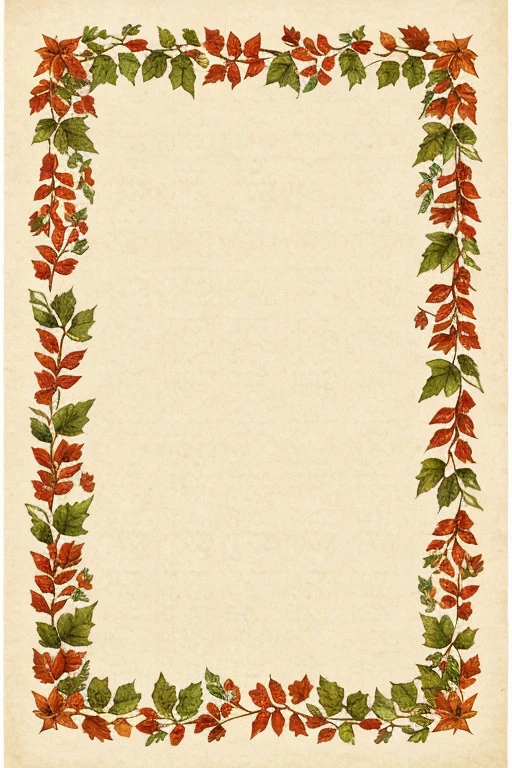 Old vintage paper background of few leaves and subtle autumn flowers at the bottom