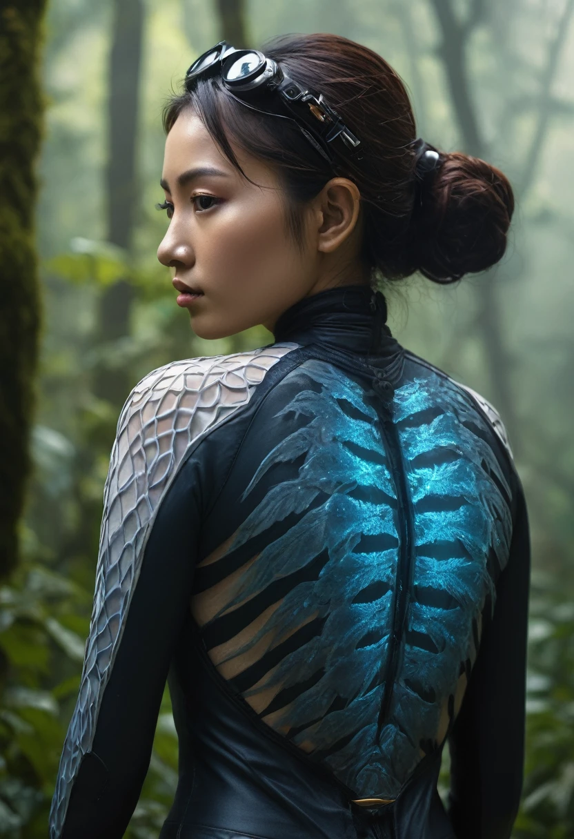 spidergirl,metaxneri ,native korean,back view,Cinematic,soft colors, Technicolor,natural skin textures, hyper realism, hyper detailed,Extremely detailed,High contrast,Masterpiece,Realistic,Ultra Detailed, intricate details,realistic humid leather,extremely intricate details,Epic Realistic, cinematic style, irina yermolova,high contrast,hdr,extremely detailed,masterpiece, intricate details, eyes extremely detailed, high detailed eyes,8k resolution,retina, Nikon Z9,Pisces, transition between two art styles, Double contact, X-ray, Creative, vivid light, fantasy, Abstract, Surrealism, super detailed, high resolution,in action,extremely dangerous landscape,Monteverde Cloud Forest of Costa Rica, Pisces, transition between two art styles, Double contact, X-ray,Mestichino,Light particles