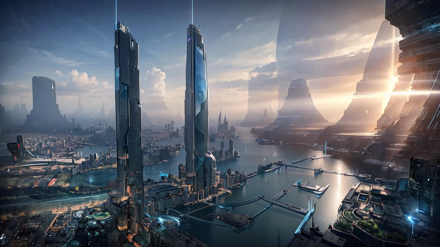 (Best quality,4K,8K,A high resolution,Masterpiece:1.2),Ultra-detailed,(Realistic,Photorealistic,photo-realistic:1.37),Futuristic floating city,Futuristic technology,Huge urban high-tech tablet platform,Airship,Floating in the sky,Futuristic city,Small airships around,High-tech hemispherical platform,Colorful lights,Advanced architecture,modernn architecture,skyscrapper,Access the cloud,Scenic beauty,view over city,Impressive design,Blend seamlessly with nature,energetic and vibrant atmosphere,Futuristic transportation system,Parking is suspended,Transparent path,Lush greenery,Sky gardens,cascading waterfalls,Magnificent skyline,reflections on the water,Sparkling river,Architectural innovation,futuristic skyscrapers,Transparent dome,The shape of the building is unusual,Elevated walkway,Impressive skyline,Glowing lights,Futuristic technology,Minimalist design,Scenic spots,Panoramic view,Cloud Piercing Tower,Vibrant colors,epic sunrise,epic sunset,Dazzling light display,magical ambiance,The future city,Urban Utopia,LuxuryLifestyle,Innovative energy,sustainable development,Smart city technology,Advanced infrastructure,Tranquil atmosphere,Nature and technology live in harmony,Awesome cityscape,Unprecedented urban planning,Architecture connects seamlessly with nature,High-tech metropolis,A cutting-edge engineering marvel,The future of urban living,Visionary architectural concept,Energy-efficient buildings,Harmony with the environment,A city floating above the clouds,Utopian dreams become reality,The possibilities are endless,State-of-the-art transportation network,Green energy integration,Innovative materials,Impressive holographic display,Advanced communication system,Breathtaking aerial view,Quiet and peaceful environment,Modernist aesthetics,Ethereal beauty