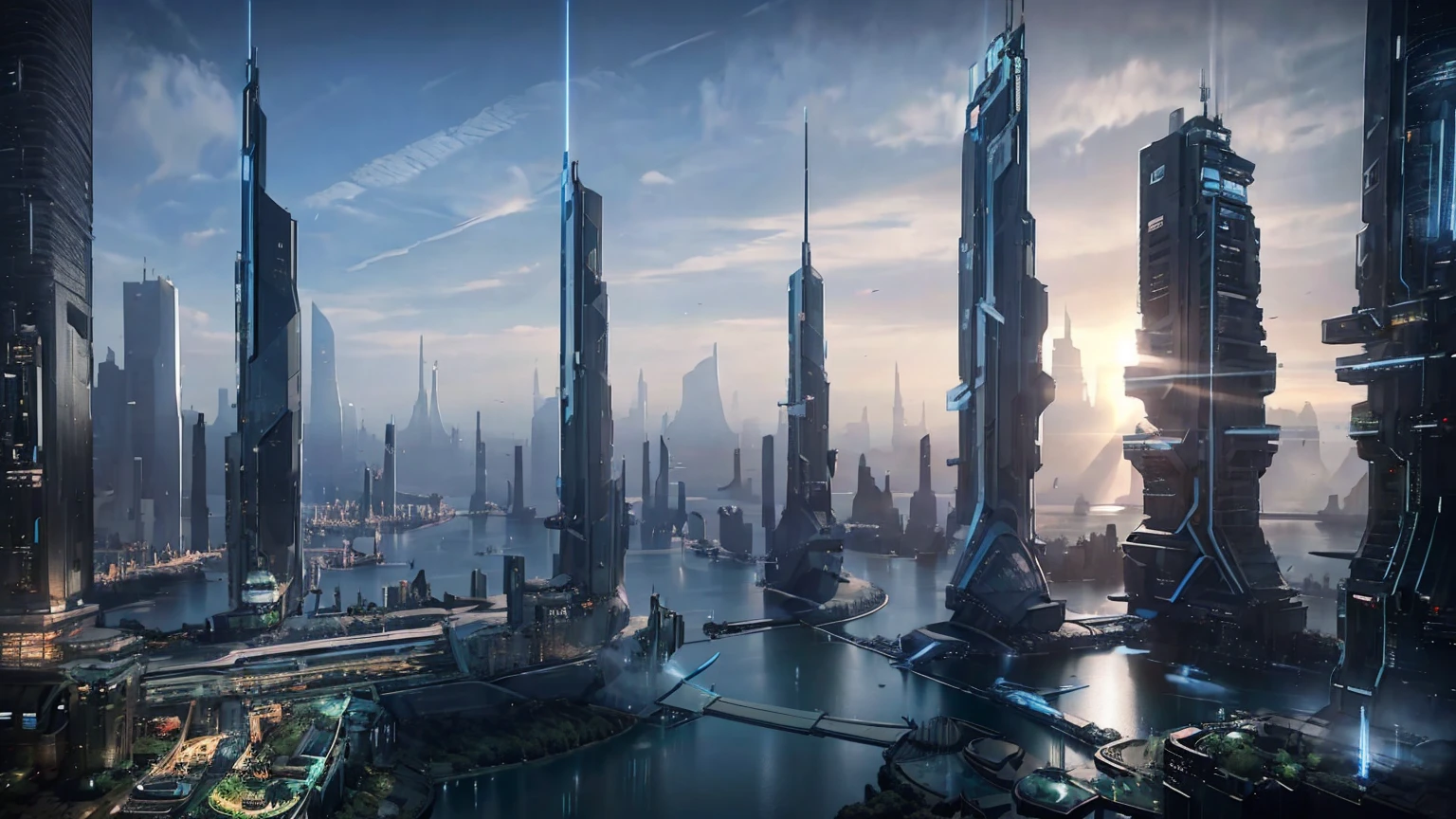 (Best quality,4K,8K,A high resolution,Masterpiece:1.2),Ultra-detailed,(Realistic,Photorealistic,photo-realistic:1.37),Futuristic floating city,Futuristic technology,Huge urban high-tech tablet platform,Airship,Floating in the sky,Futuristic city,Small airships around,High-tech hemispherical platform,Colorful lights,Advanced architecture,modernn architecture,skyscrapper,Access the cloud,Scenic beauty,view over city,Impressive design,Blend seamlessly with nature,energetic and vibrant atmosphere,Futuristic transportation system,Parking is suspended,Transparent path,Lush greenery,Sky gardens,cascading waterfalls,Magnificent skyline,reflections on the water,Sparkling river,Architectural innovation,futuristic skyscrapers,Transparent dome,The shape of the building is unusual,Elevated walkway,Impressive skyline,Glowing lights,Futuristic technology,Minimalist design,Scenic spots,Panoramic view,Cloud Piercing Tower,Vibrant colors,epic sunrise,epic sunset,Dazzling light display,magical ambiance,The future city,Urban Utopia,LuxuryLifestyle,Innovative energy,sustainable development,Smart city technology,Advanced infrastructure,Tranquil atmosphere,Nature and technology live in harmony,Awesome cityscape,Unprecedented urban planning,Architecture connects seamlessly with nature,High-tech metropolis,A cutting-edge engineering marvel,The future of urban living,Visionary architectural concept,Energy-efficient buildings,Harmony with the environment,A city floating above the clouds,Utopian dreams become reality,The possibilities are endless,State-of-the-art transportation network,Green energy integration,Innovative materials,Impressive holographic display,Advanced communication system,Breathtaking aerial view,Quiet and peaceful environment,Modernist aesthetics,Ethereal beauty