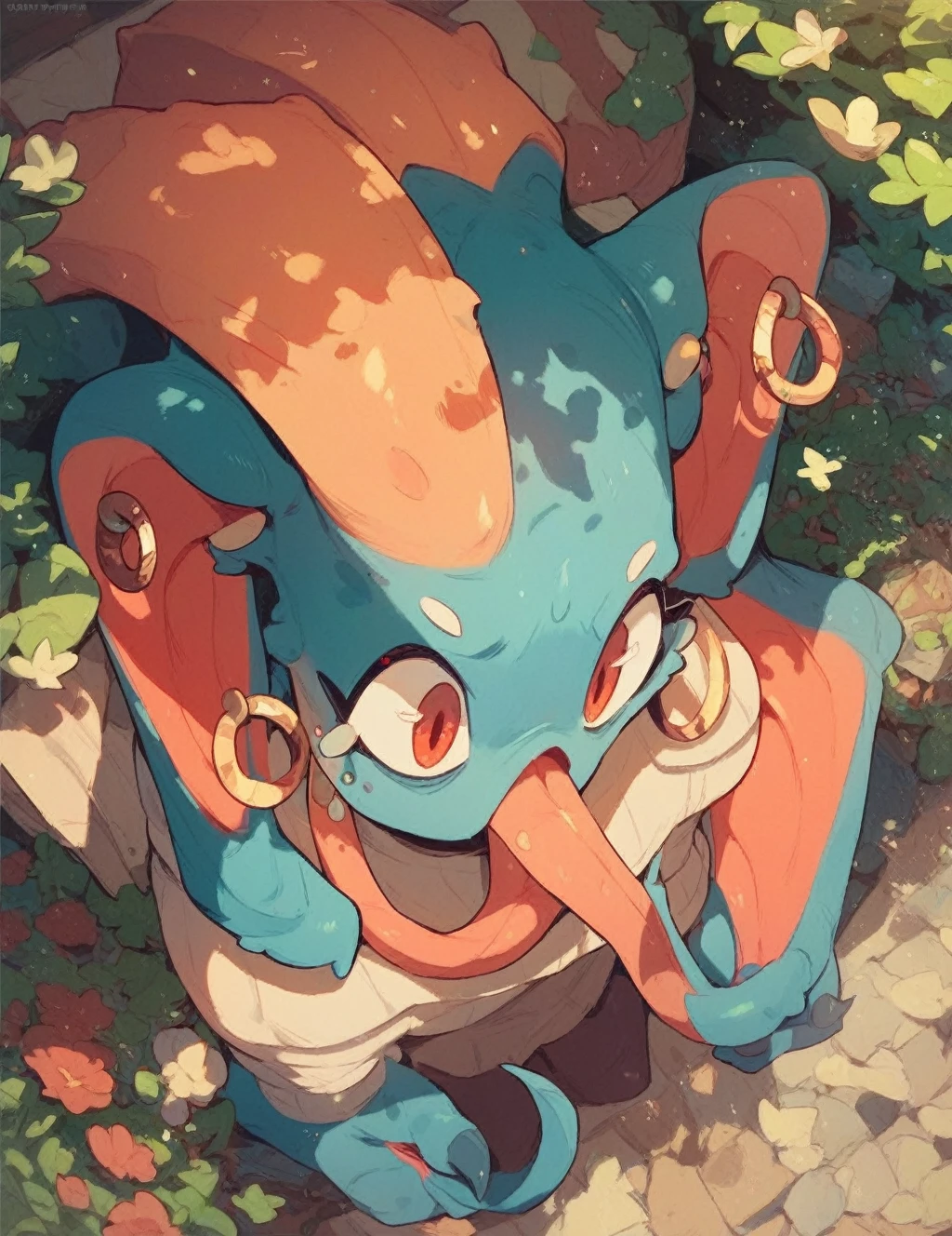 cute monster, Long Earings, piercings, serene score_8_High above