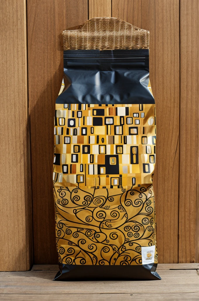 Organic coffee bag designed with Gustav Klimt&#39;s The Kiss painting