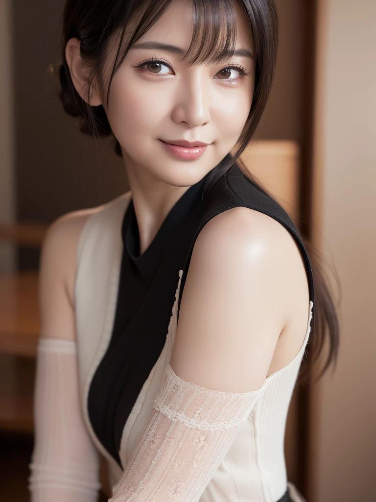 日本人 Mature Woman, (alone), 50 years old, (Wrinkles around the eyes:1.2), Large Breasts, Mature Woman, Chubby body type(((Stand upright, facing the center of the screen。))Glamour, sexyな, Chromo White Skin, View your viewers、Oversized breasts、Sleeveless knit tight fit knit dresuchimuchi、High heels、smile、Night in the City、Prostitute、Brow wrinkles、High resolution、high resolution、、masterpiece、Frustrated and accurate、sharp、At the Beach((日本人 Mature Woman、)From the chest up、High resolution、high resolution、High detail、、((日本人 Mature Woman、60 years old))、 1 Female, (Wearing a black blouse:1.2), Beautiful Japanese actresses,50 years old、 (RAW Photos, Highest quality), (reality的, Photorealistic:1.4), masterpiece, Very delicate and beautiful, Very detailed, 2k wallpaper, wonderful, finely, Very detailed CG Unity 8K 壁紙, Very detailedな, High resolution, Soft Light, Beautiful detailed girl, Very detailed目と顔, Beautiful and detailed nose, Beautiful and detailed, Cinema Lighting,, Square face, Long Hair, View your viewers, jewelry, reality, sexy, Short skirt outfit, Classroom Background , Free pose