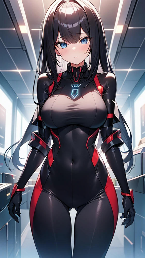 (Highly detailed CG Unity 8k wallpaper,masterpiece, Biological, whole body),(Best lighting, Best Shadow, Very delicate and beautiful),(One girl),blue eyes, Big Breasts, Black Hair,Red and black off-the-shoulder SF bodysuit,Neck Seal,High-tech sci-fi corridor, Dynamic pose, Detailed Machinery, Sleek design., {{An extraterrestrial lifeform preys on girls and takes their place、Her breasts are bigger than a real girl&#39;s}}, Unknown sensation, Feels good, Vigorous movement, more, instinct, Female fall, Bouncing chest, loose, loose, human bone, foot, Bones of the preyed girl, A real girl turned into a skeleton, NSFW