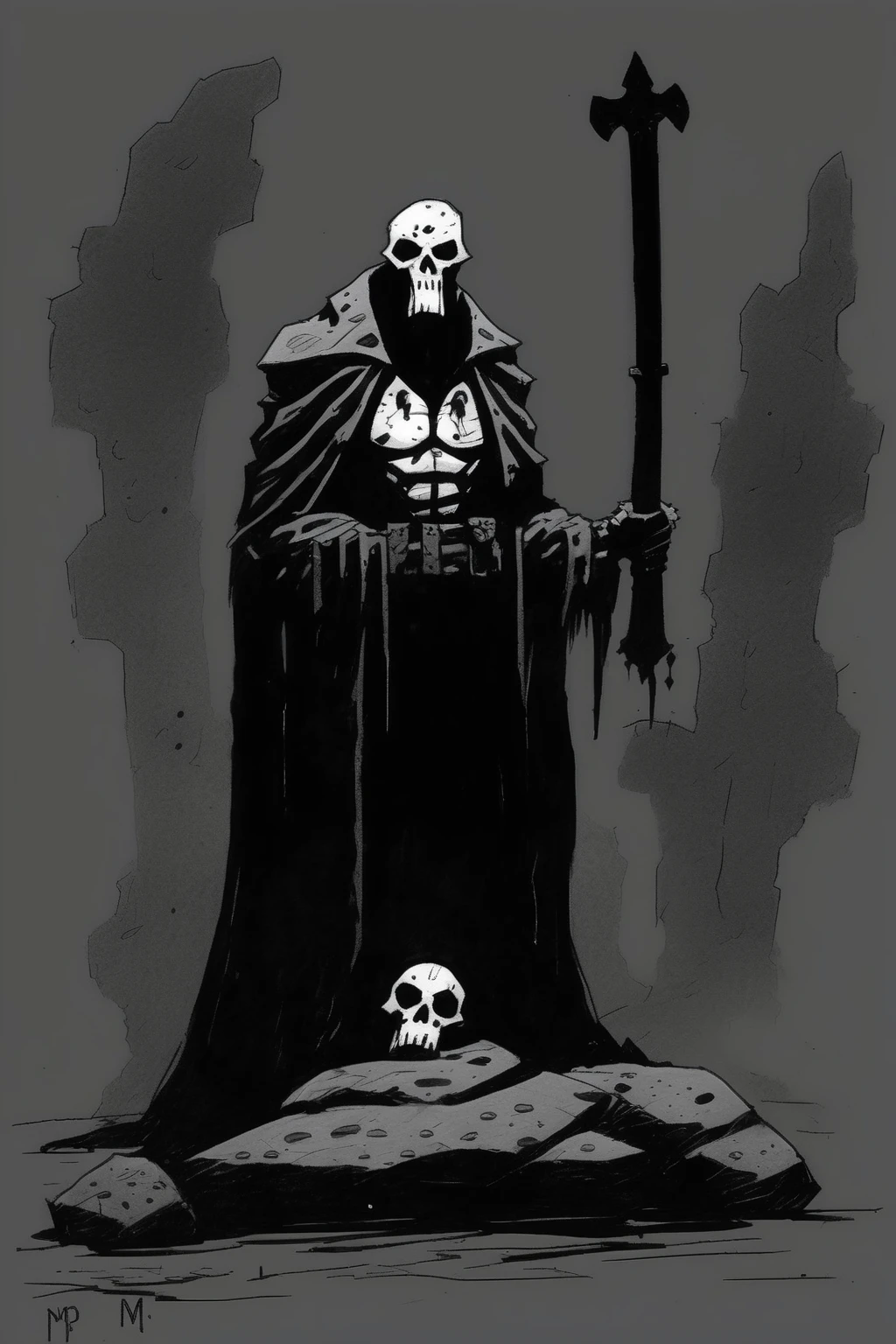 Mike Mignola Style - mike mignola sketch in a very dark and heavy inky way