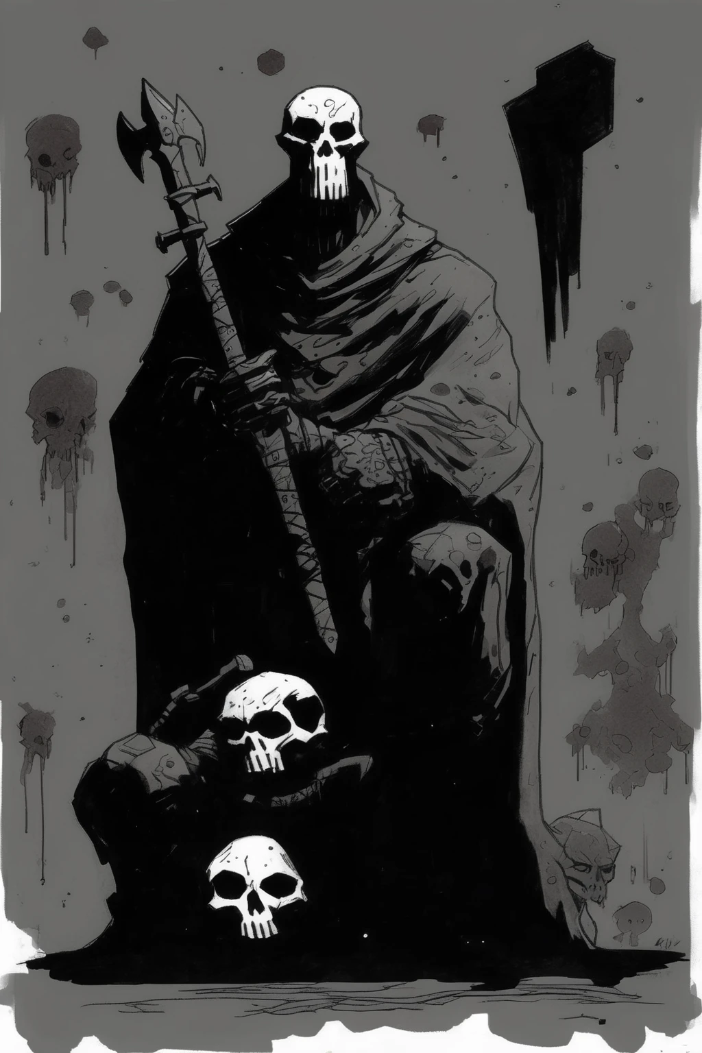 Mike Mignola Style - mike mignola sketch in a very dark and heavy inky way