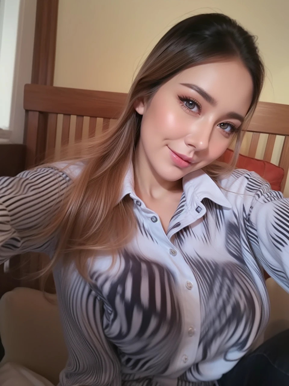 (Hyper-realistic) , (illustratio), (Increase the resolution),(8K), (Most Best Illustration),(extremely detaile), (Beautiful and delicate eyes),(The face is super detailed), (Detailed face), solo,1个Giant Breast Girl, looking at viewert, in the darkness nigth, deep shading, ssmile,cabelos preto e longos,(((Russian women's uniform:1.8)))