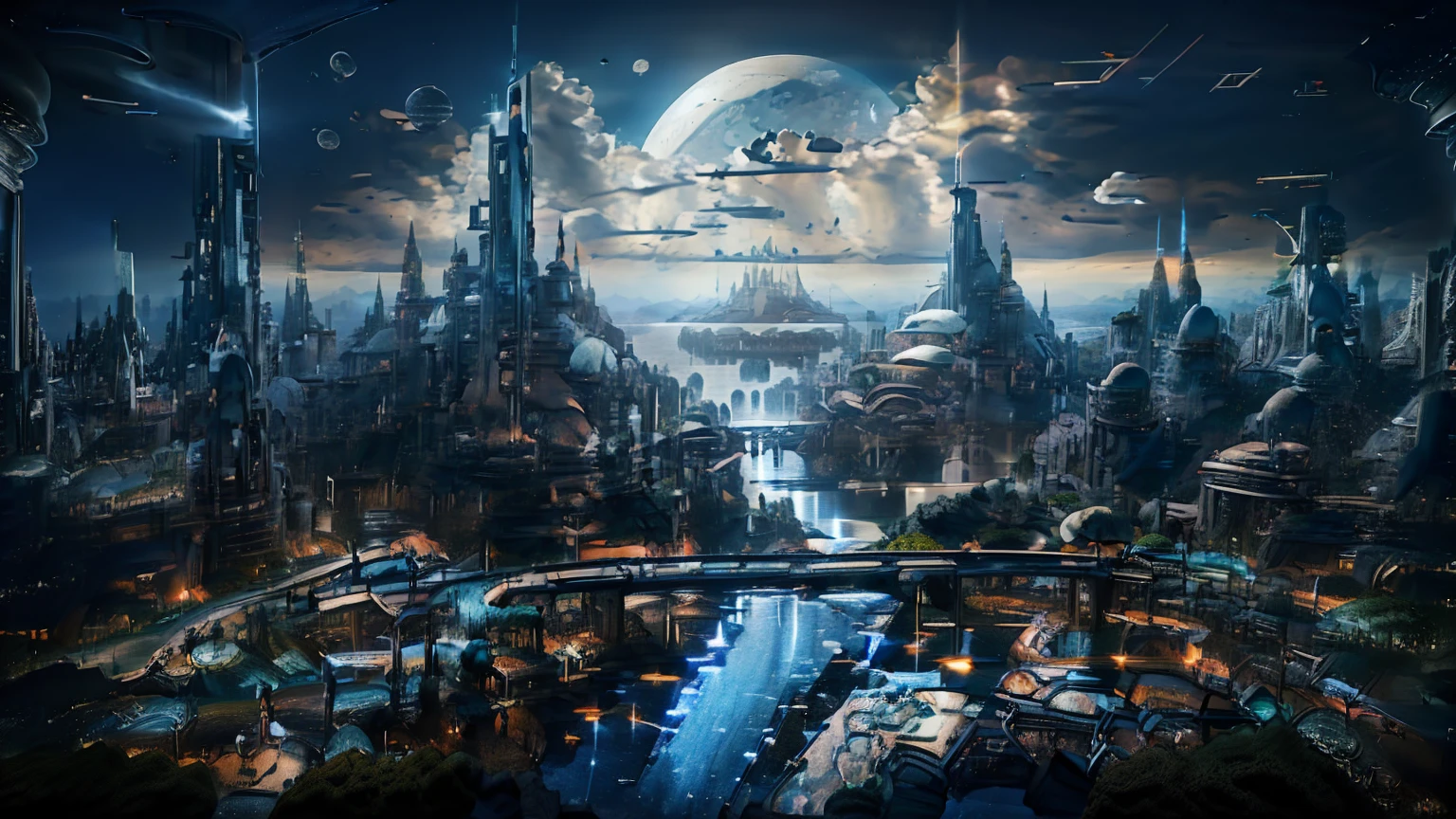 (Best quality,4K,8K,A high resolution,Masterpiece:1.2),Ultra-detailed,(Realistic,Photorealistic,photo-realistic:1.37),Futuristic floating city,Futuristic technology,Huge urban high-tech tablet platform,Airship,Floating in the sky,Futuristic city,Small airships around,High-tech hemispherical platform,Colorful lights,Advanced architecture,modernn architecture,skyscrapper,Access the cloud,Scenic beauty,view over city,Impressive design,Blend seamlessly with nature,energetic and vibrant atmosphere,Futuristic transportation system,Parking is suspended,Transparent path,Lush greenery,Sky gardens,cascading waterfalls,Magnificent skyline,reflections on the water,Sparkling river,Architectural innovation,futuristic skyscrapers,Transparent dome,The shape of the building is unusual,Elevated walkway,Impressive skyline,Glowing lights,Futuristic technology,Minimalist design,Scenic spots,Panoramic view,Cloud Piercing Tower,Vibrant colors,epic sunrise,epic sunset,Dazzling light display,magical ambiance,The future city,Urban Utopia,LuxuryLifestyle,Innovative energy,sustainable development,Smart city technology,Advanced infrastructure,Tranquil atmosphere,Nature and technology live in harmony,Awesome cityscape,Unprecedented urban planning,Architecture connects seamlessly with nature,High-tech metropolis,A cutting-edge engineering marvel,The future of urban living,Visionary architectural concept,Energy-efficient buildings,Harmony with the environment,A city floating above the clouds,Utopian dreams become reality,The possibilities are endless,State-of-the-art transportation network,Green energy integration,Innovative materials,Impressive holographic display,Advanced communication system,Breathtaking aerial view,Quiet and peaceful environment,Modernist aesthetics,Ethereal beauty