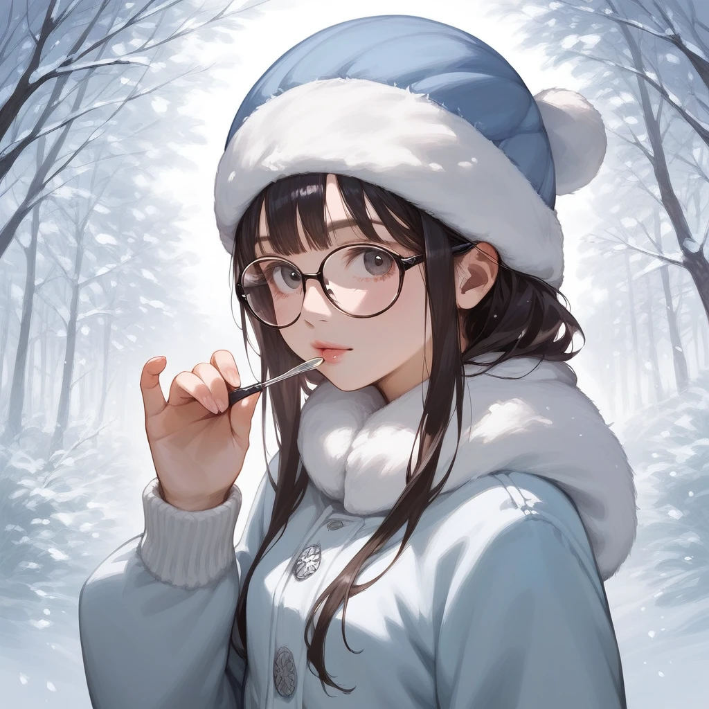 score_9, score_8_up, score_7_up, score_anime, realistic, real, photorealistic, 1 female. Bangs hairstyle, face. winter clothing, beautiful small breasts, Thick-rimmed glasses. (detailed black rim glasses). 22-years-old beautiful female. pants. winter costume. Put the hand on the bicycle handle. beautiful hands. early summer background.