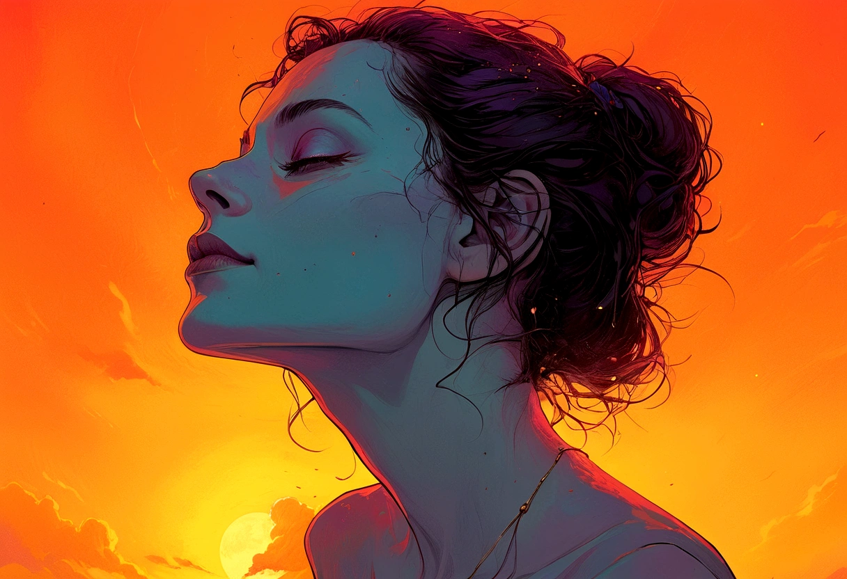 minimal, hand traced figure, 90's comic, thermal iridescence effect, rich warm color grading, splash page, ageless widow, maximal moody, tragically dark, difficult, jaded old soul, disarmingly touched by change, contradictory spirit, jarring soulful, fearless eccentric, wry subtle unknown smile, candid portrait, carefree, perfection, flawless, eternal ember, transient fragility, smoldering, empty wish for a different outcome, offbeat off-kilter, unsafe harbor, cruelest unjust twist, darkness consumes hope, ripped away too soon, aching void, abrupt taken, absence heartache, softness, maximal tragic beauty, pain preventing sunrise, encumbered, mental subliminal confines, gratitude, kindness as a weapon, nuanced meticulous traced, solace, sorrowful grace, despair beyond her ownership, inevitable fate, favored timeless, subliminal sorcery, piercing gaze, numb stare, digital entropy, electronic decay, unseen overwhelming maximal intensity, VHS, glitch, distorted, nostalgia, 90's retro, light mask uv rays across face, in memory, may cherished soul find peace

