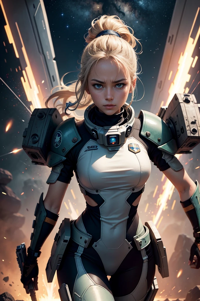 (((best quality))),(((ultra detailed))),(((masterpiece))),illustration,space battle,futuristic spacecrafts,sleek design,powerful cannon,determined pilots,battered ship,erratic weapon fire,dark background,flashes of weapons fire,engine trails,intense battle,hypnotic effect,survival stakes,excitement,tension,human ingenuity,exploration risks,sacrifices,raw power,indomitable spirit,unknown frontier
