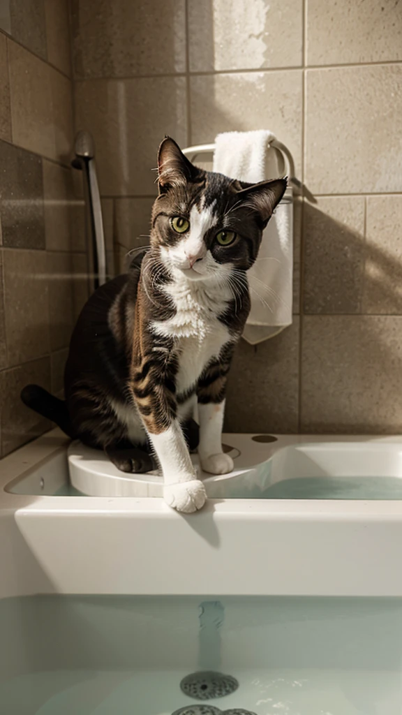 Cat taking a bath