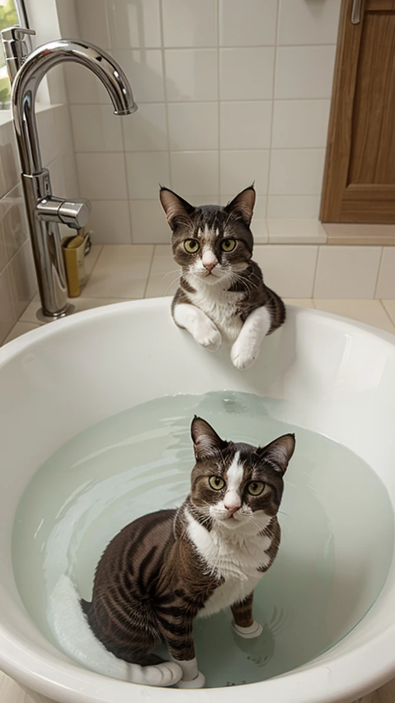Cat taking a bath