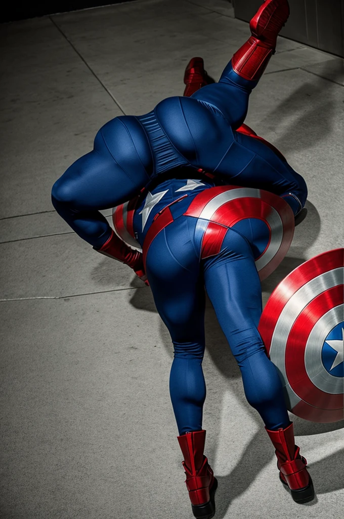 Chris Evan in his captain america tight suit doing splits showing his butt from behind