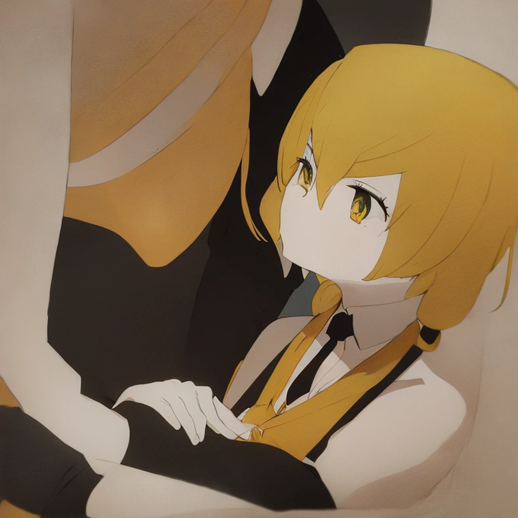 feminine, Kizi, fly away, sexly, yellow eyes, yellow hair, white suit, yellow tie, yellow crown