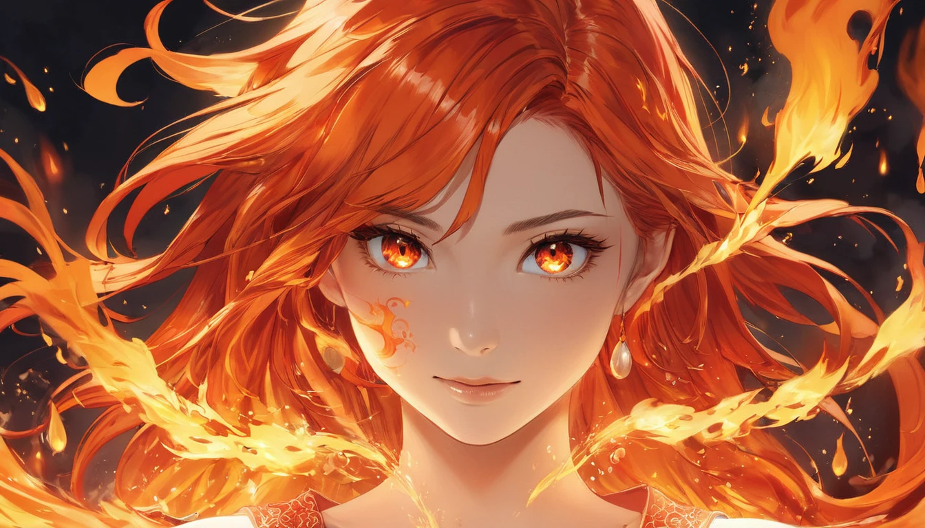 One girl, Female Fire Spirit, Fire-colored hair, Internal Fire, Put a few drops of sparks on your skin,