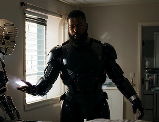 The general enters his room looking at (((his black bionic right hand))) , he has a large, thick white beard he has a general'with hat on head, wears a modern uniform, hand gestures for spectators, he is chubby and chubby, extremely thick thighs, Large belly, plumpness, 65 years old, he holds a mug of hot coffee , enviroment: inside a ship. Full body photography Full body photography different angles of the image. He is looking at a huge tube with liquid and a humanoid alien creature, The general orders an immediate exploration of the planet he has a large, bushy white beard he has a general'with hat on head, wears a modern uniform, gestures with hands to spectators, full body photography full body image dynamic photography.