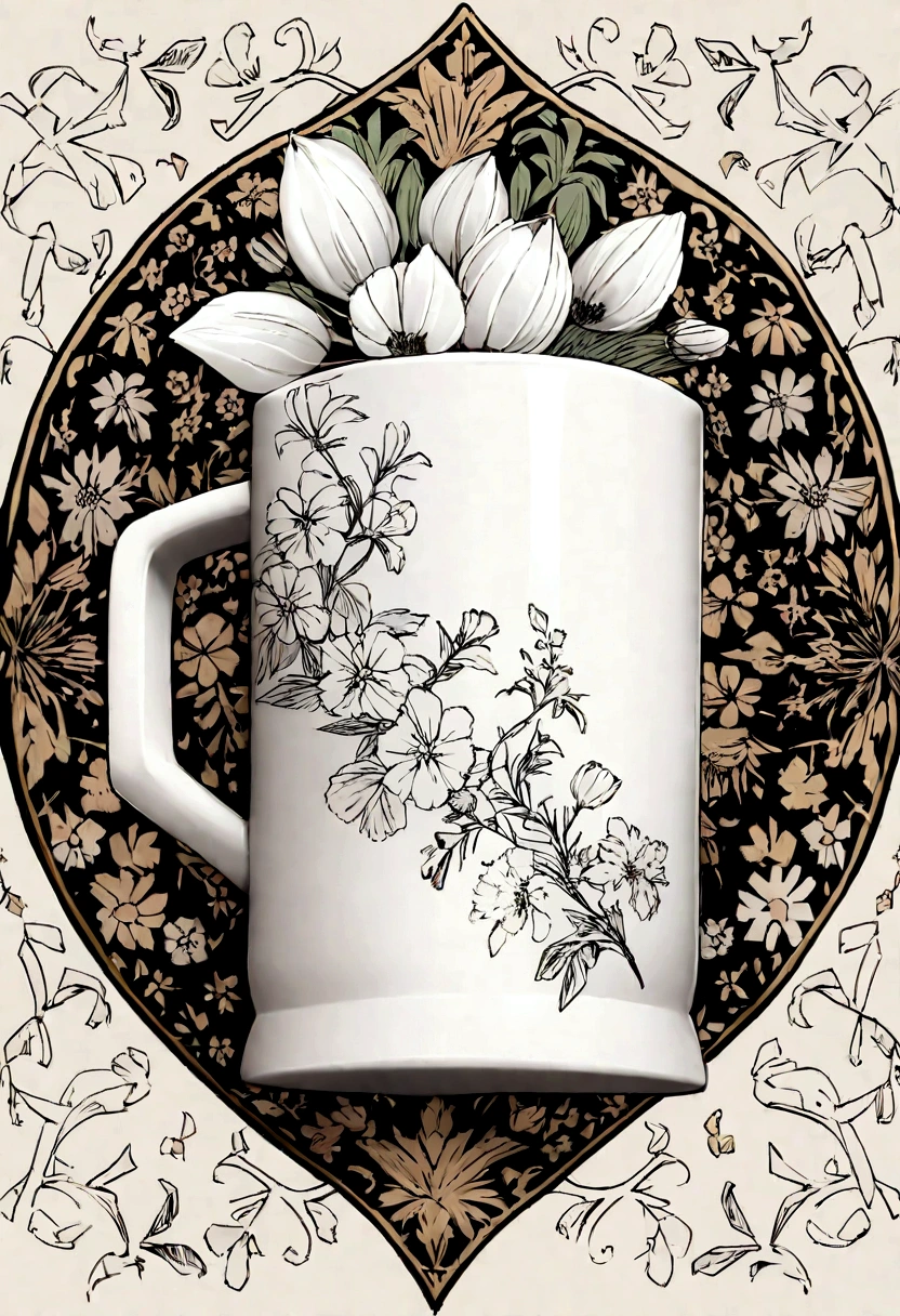 Create a seamless floral design for a white mug。Mr.々It is characterized by a wide variety of beautiful flowers.、The background is white。The design has an aspect ratio of 293:151 in、The floral pattern should be arranged so that it fits seamlessly into the shape of the mug.。This floral pattern has a sophisticated feel.、Please create it so that it looks natural and beautiful when printed on a mug.。

