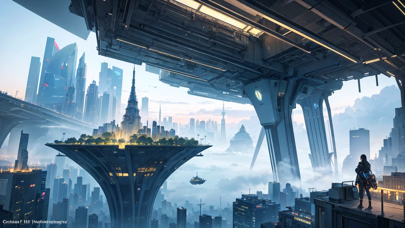 (Best quality,4K,8K,A high resolution,Masterpiece:1.2),Ultra-detailed,(Realistic,Photorealistic,photo-realistic:1.37),Futuristic floating city,Futuristic technology,Huge urban high-tech tablet platform,Airship,Floating in the sky,Futuristic city,Small airships around,High-tech hemispherical platform,Colorful lights,Advanced architecture,modernn architecture,skyscrapper,Access the cloud,Scenic beauty,view over city,Impressive design,Blend seamlessly with nature,energetic and vibrant atmosphere,Futuristic transportation system,Parking is suspended,Transparent path,Lush greenery,Sky gardens,cascading waterfalls,Magnificent skyline,reflections on the water,Sparkling river,Architectural innovation,futuristic skyscrapers,Transparent dome,The shape of the building is unusual,Elevated walkway,Impressive skyline,Glowing lights,Futuristic technology,Minimalist design,Scenic spots,Panoramic view,Cloud Piercing Tower,Vibrant colors,epic sunrise,epic sunset,Dazzling light display,magical ambiance,The future city,Urban Utopia,LuxuryLifestyle,Innovative energy,sustainable development,Smart city technology,Advanced infrastructure,Tranquil atmosphere,Nature and technology live in harmony,Awesome cityscape,Unprecedented urban planning,Architecture connects seamlessly with nature,High-tech metropolis,A cutting-edge engineering marvel,The future of urban living,Visionary architectural concept,Energy-efficient buildings,Harmony with the environment,A city floating above the clouds,Utopian dreams become reality,The possibilities are endless,State-of-the-art transportation network,Green energy integration,Innovative materials,Impressive holographic display,Advanced communication system,Breathtaking aerial view,Quiet and peaceful environment,Modernist aesthetics,Ethereal beauty