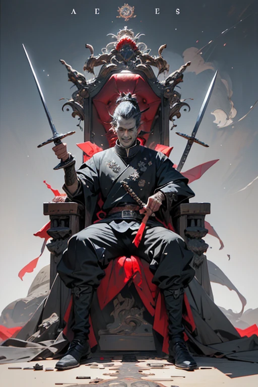 Masterpiece, Ultra-Detailed portrait, detailed illustration, high quality, high resolution 16k man in a crown sits on a throne with a sword, the great stokor king, lord of hell on the throne, The Medieval Old King, King Richard the Lionheart, the king of death, The King of Hell, Richard IV king of Rome, Sitting on the Iron Throne, Anato Finnstark!!, Robert De Niro as Medieval Joker, Jaime Lannister