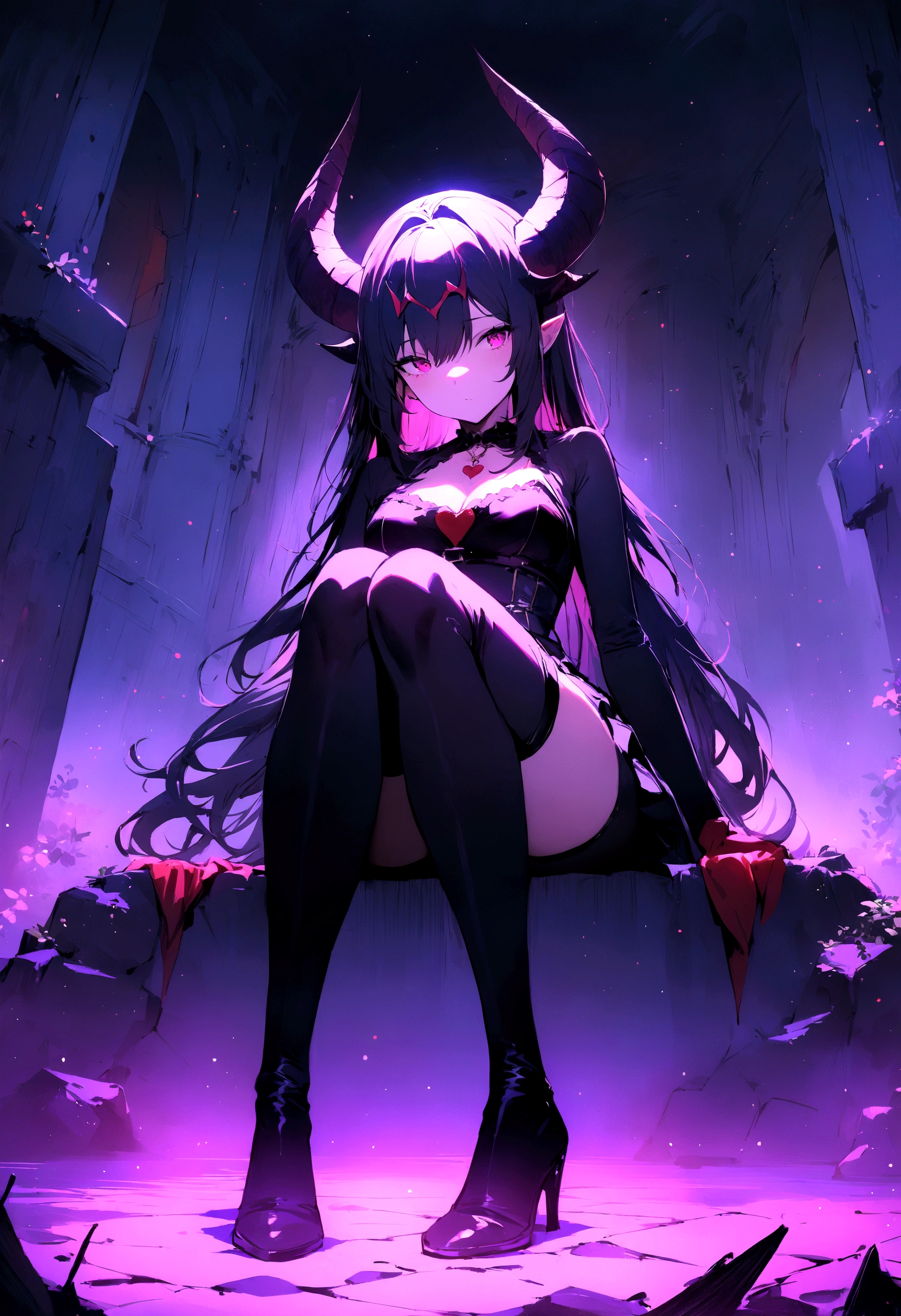 (masterpiece:1.1), (best quality:1.1), (Vibrant colors:1.1), (Solitary:1.2), (1 Girl:1.0), (sit:1.0), (stocking:1.0), (wing:1.0), (Devil's Horns:1.0)