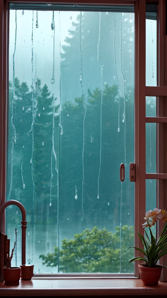 Rainy scenery seen from the window