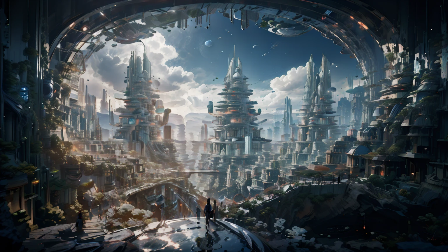 (Best quality,4K,8K,A high resolution,Masterpiece:1.2),Ultra-detailed,(Realistic,Photorealistic,photo-realistic:1.37),Futuristic floating city,Futuristic technology,Huge urban high-tech tablet platform,Airship,Floating in the sky,Futuristic city,Small airships around,High-tech hemispherical platform,Colorful lights,Advanced architecture,modernn architecture,skyscrapper,Access the cloud,Scenic beauty,view over city,Impressive design,Blend seamlessly with nature,energetic and vibrant atmosphere,Futuristic transportation system,Parking is suspended,Transparent path,Lush greenery,Sky gardens,cascading waterfalls,Magnificent skyline,reflections on the water,Sparkling river,Architectural innovation,futuristic skyscrapers,Transparent dome,The shape of the building is unusual,Elevated walkway,Impressive skyline,Glowing lights,Futuristic technology,Minimalist design,Scenic spots,Panoramic view,Cloud Piercing Tower,Vibrant colors,epic sunrise,epic sunset,Dazzling light display,magical ambiance,The future city,Urban Utopia,LuxuryLifestyle,Innovative energy,sustainable development,Smart city technology,Advanced infrastructure,Tranquil atmosphere,Nature and technology live in harmony,Awesome cityscape,Unprecedented urban planning,Architecture connects seamlessly with nature,High-tech metropolis,A cutting-edge engineering marvel,The future of urban living,Visionary architectural concept,Energy-efficient buildings,Harmony with the environment,A city floating above the clouds,Utopian dreams become reality,The possibilities are endless,State-of-the-art transportation network,Green energy integration,Innovative materials,Impressive holographic display,Advanced communication system,Breathtaking aerial view,Quiet and peaceful environment,Modernist aesthetics,Ethereal beauty