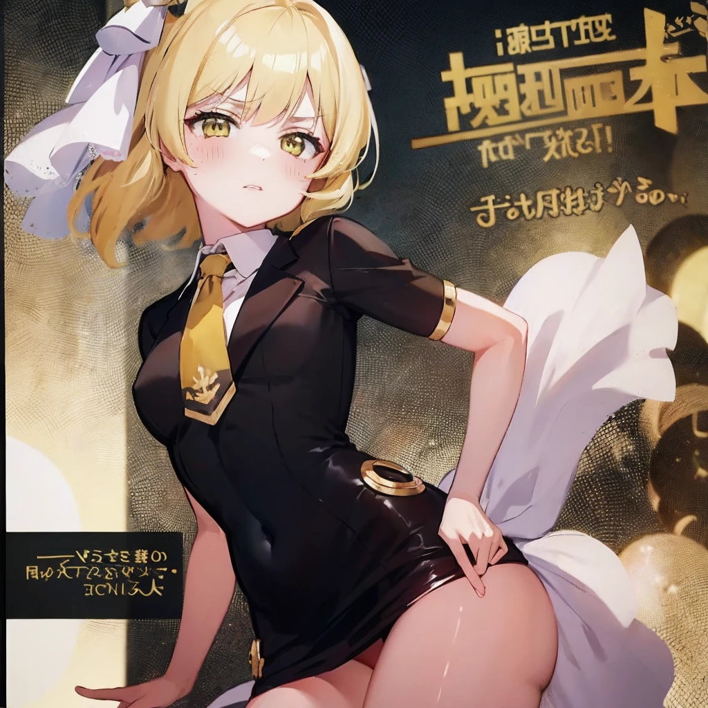 feminine, Kizi, fly away, sexly, yellow eyes, yellow hair, white suit, yellow tie, yellow crown