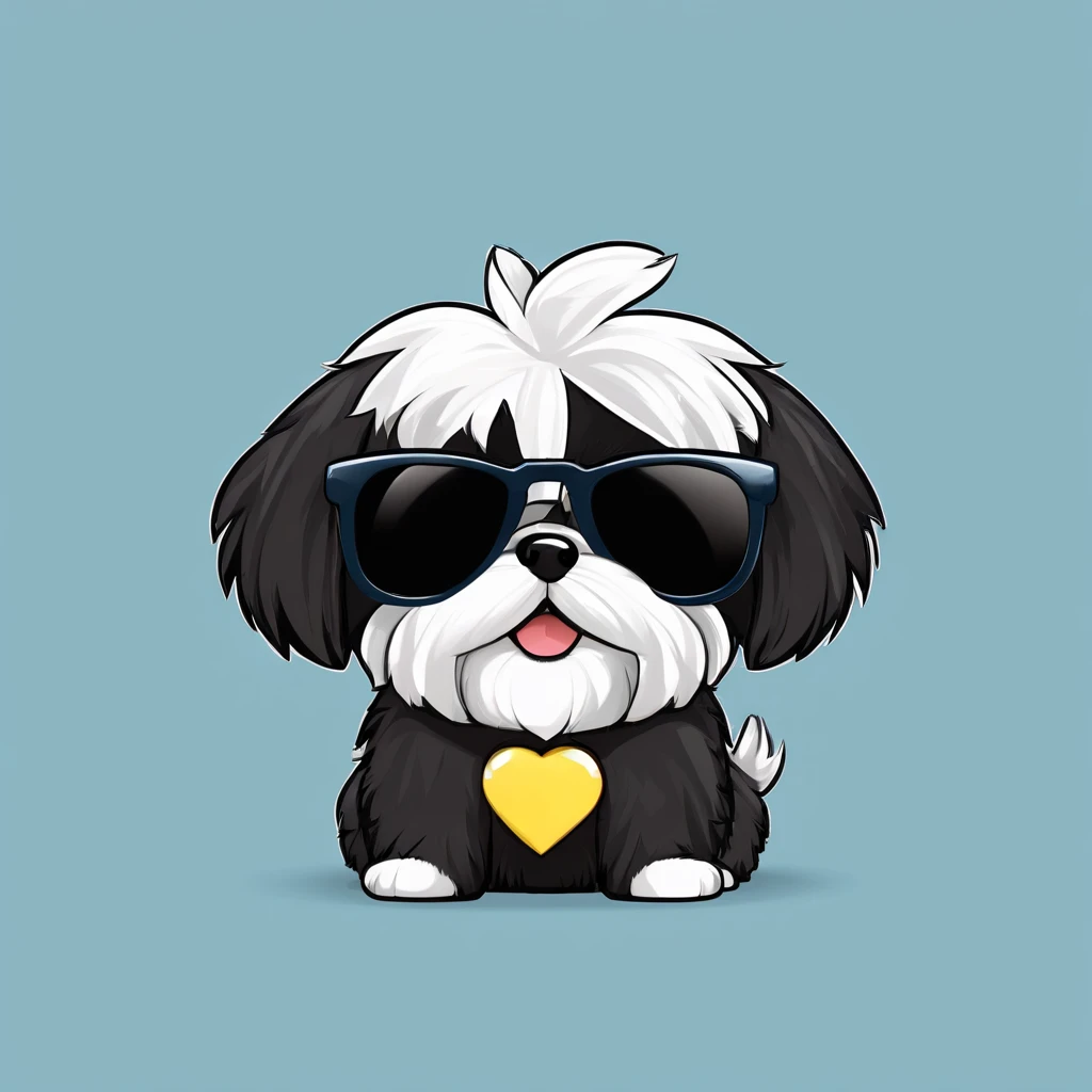 Adorable small happy black Shih Tzu wearing sunglasses Pixar 3D cartoon