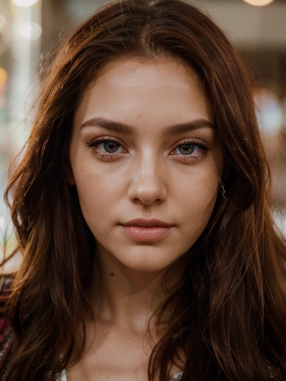 portrait close-up of a beautiful woman 26 years old, long and luscious eyelashes, long intense red hair, incredibly beautiful and detailed amber eyes, naturally detailed and soft full lips, High resolution 8K UHD Ultra-detailed and photorealistic photography, hypermaximalist, Perfectly rendered with physical shading , Professionally captured with HDR technology, Incredibly detailed and intricate, Rich, vivid colors pop against a softly blurred bokeh background, Sharp focus