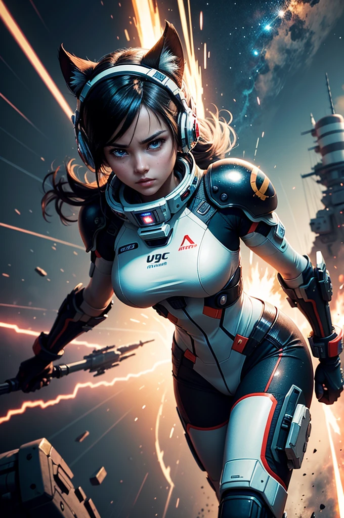 (((best quality))),(((ultra detailed))),(((masterpiece))),illustration,space battle,futuristic spacecrafts,sleek design,powerful cannon,determined pilots,battered ship,erratic weapon fire,dark background,flashes of weapons fire,engine trails,intense battle,hypnotic effect,survival stakes,excitement,tension,human ingenuity,exploration risks,sacrifices,raw power,indomitable spirit,unknown frontier