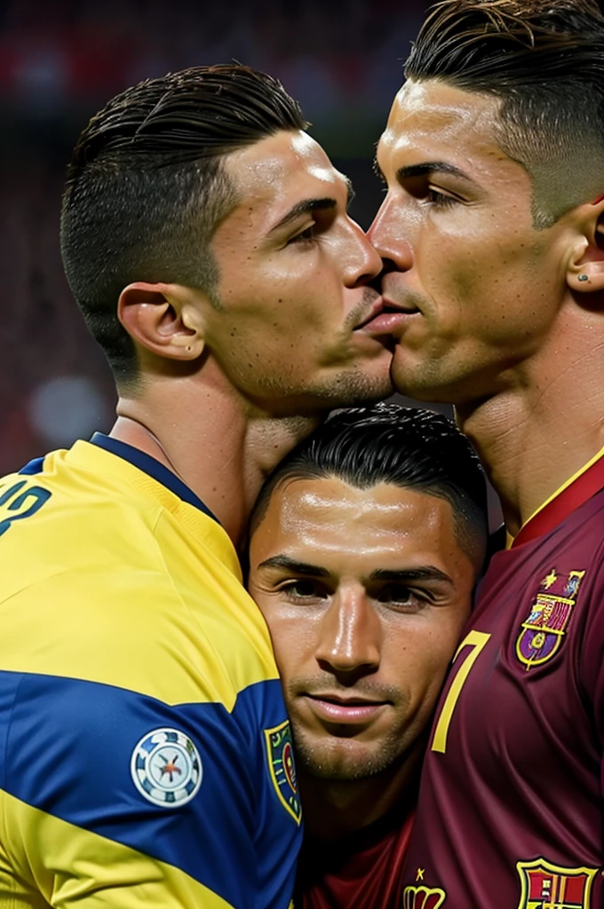 Messi kissing Cristiano Ronaldo with Sonichu