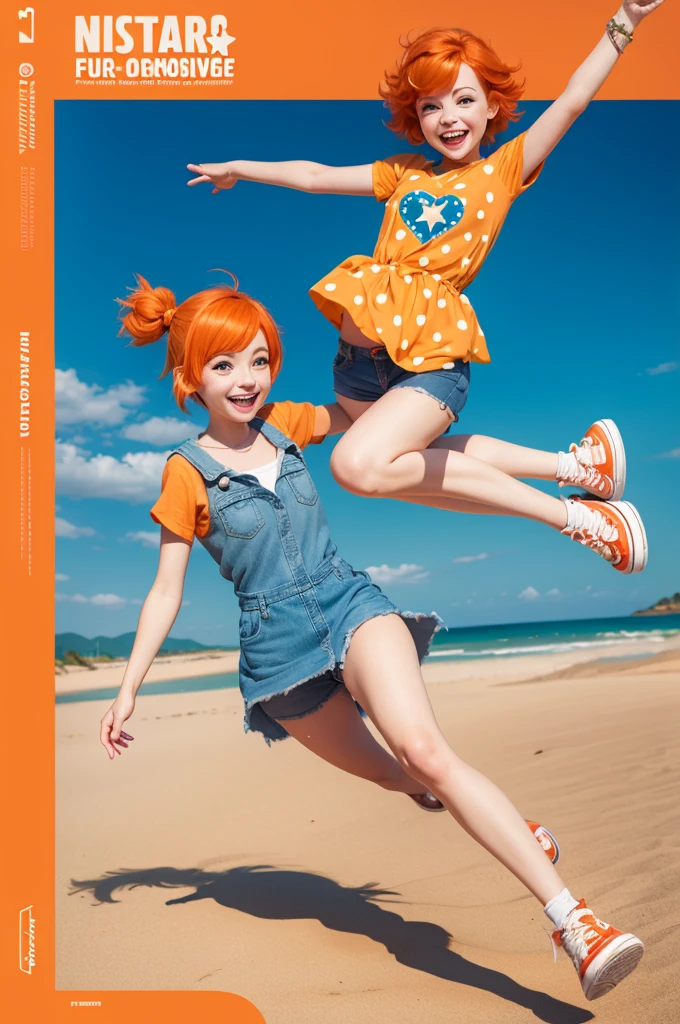 Funnily character, disney pixar style, 3d, with short orange hair, with freckles, happy expression, Making heart, with ALL stars shoes
