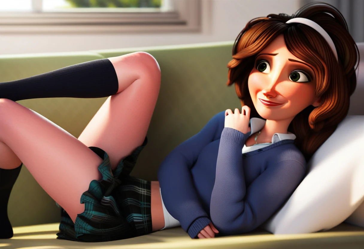 beautiful aesthetic, very intricate, high quality details 1girl, Aunt CassBig hero 6 fully clothes, hairband, white hairband, smile, BREAK skirt, school uniform, socks, cardigan