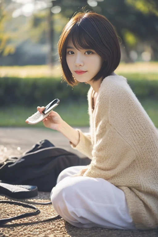 There is a woman sitting with a hairbrush., shikamimi, Korean Girls, sakimichan, beautiful south Korean women, Korean women, Yoshitomo Nara, For whom?, harumi, Short hair, Park Jimin, Choi Hong-hwa, narumi kakinouchi、Loose and fluffy hair