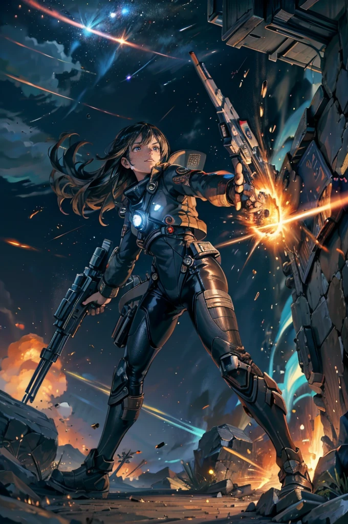 (((best quality))),(((ultra detailed))),(((masterpiece))),illustration,space battle,futuristic spacecrafts,sleek design,powerful cannon,determined pilots,battered ship,erratic weapon fire,dark background,flashes of weapons fire,engine trails,intense battle,hypnotic effect,survival stakes,excitement,tension,human ingenuity,exploration risks,sacrifices,raw power,indomitable spirit,unknown frontier