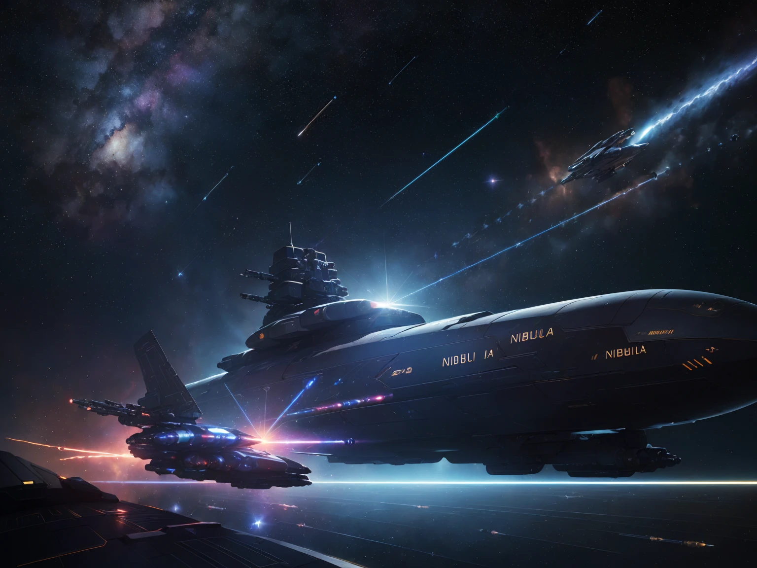 masterpiece, best quality, lineart, sketch, science fiction, space, spacecraft, (starry sky, nebula:1.2), speed lines, bullet tracers, bullets, laser beams, missile flames, spaceship, space jet planes, space battleship, dramatic lighting, volumetric, bokeh, blurry background, 200mm lens, spffwl, 