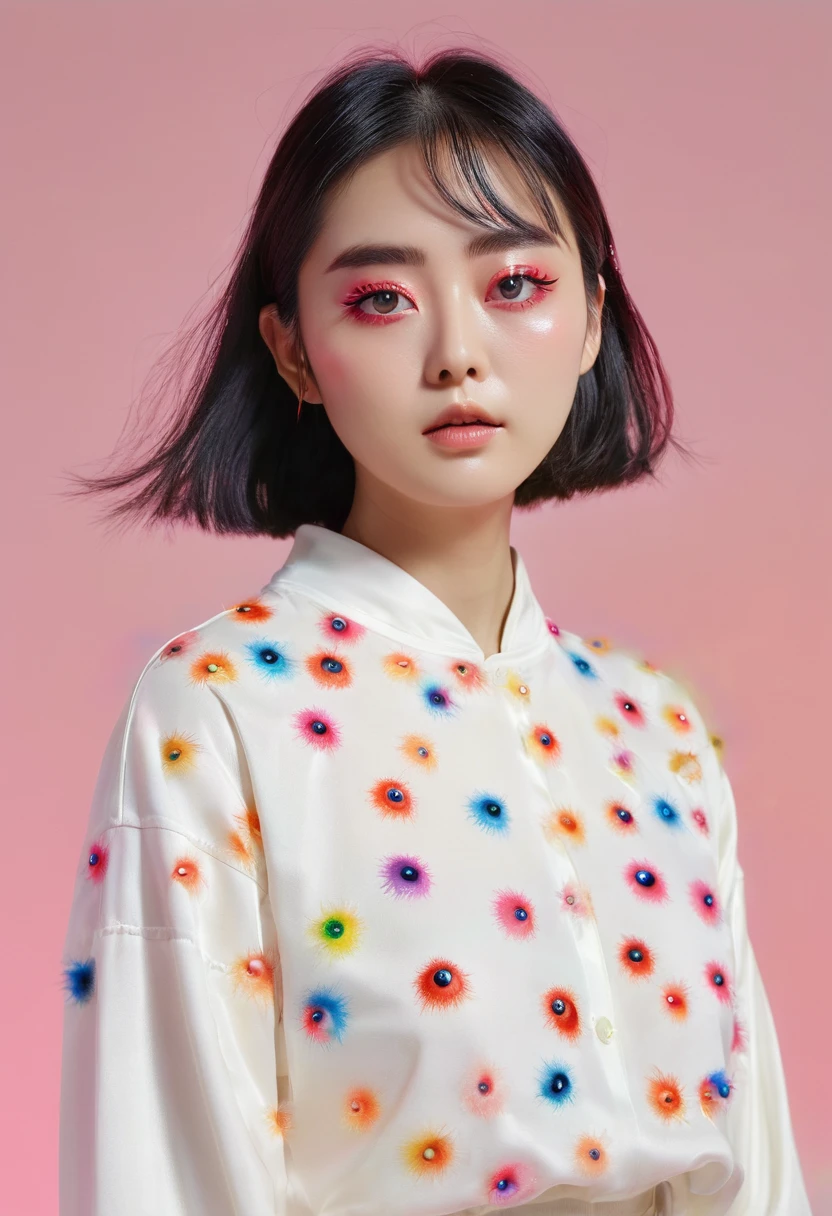 work of art, melhor 品質, Cao Cao_品質, Cao Cao_resolution, work of art*wore, offwhitespace, colorfully, 1 girl, standing alone, offwhite_body hair, prism body hair, [Pink|Unripe] eyeballs, gradient eyeballs, multicolored eyeballs, Ablaze eyeballs, Ablaze, sheen, Ablaze offwhite particles, Windlift, full-featured_cos, serious,