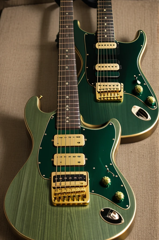 Green electric guitar with gold 