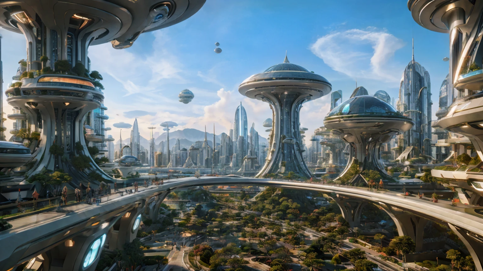 (Best quality,4K,8K,A high resolution,Masterpiece:1.2),Ultra-detailed,(Realistic,Photorealistic,photo-realistic:1.37),Futuristic floating city,Futuristic technology,Huge urban high-tech tablet platform,Airship,Floating in the sky,Futuristic city,Small airships around,High-tech hemispherical platform,Colorful lights,Advanced architecture,modernn architecture,skyscrapper,Access the cloud,Scenic beauty,view over city,Impressive design,Blend seamlessly with nature,energetic and vibrant atmosphere,Futuristic transportation system,Parking is suspended,Transparent path,Lush greenery,Sky gardens,cascading waterfalls,Magnificent skyline,reflections on the water,Sparkling river,Architectural innovation,futuristic skyscrapers,Transparent dome,The shape of the building is unusual,Elevated walkway,Impressive skyline,Glowing lights,Futuristic technology,Minimalist design,Scenic spots,Panoramic view,Cloud Piercing Tower,Vibrant colors,epic sunrise,epic sunset,Dazzling light display,magical ambiance,The future city,Urban Utopia,LuxuryLifestyle,Innovative energy,sustainable development,Smart city technology,Advanced infrastructure,Tranquil atmosphere,Nature and technology live in harmony,Awesome cityscape,Unprecedented urban planning,Architecture connects seamlessly with nature,High-tech metropolis,A cutting-edge engineering marvel,The future of urban living,Visionary architectural concept,Energy-efficient buildings,Harmony with the environment,A city floating above the clouds,Utopian dreams become reality,The possibilities are endless,State-of-the-art transportation network,Green energy integration,Innovative materials,Impressive holographic display,Advanced communication system,Breathtaking aerial view,Quiet and peaceful environment,Modernist aesthetics,Ethereal beauty