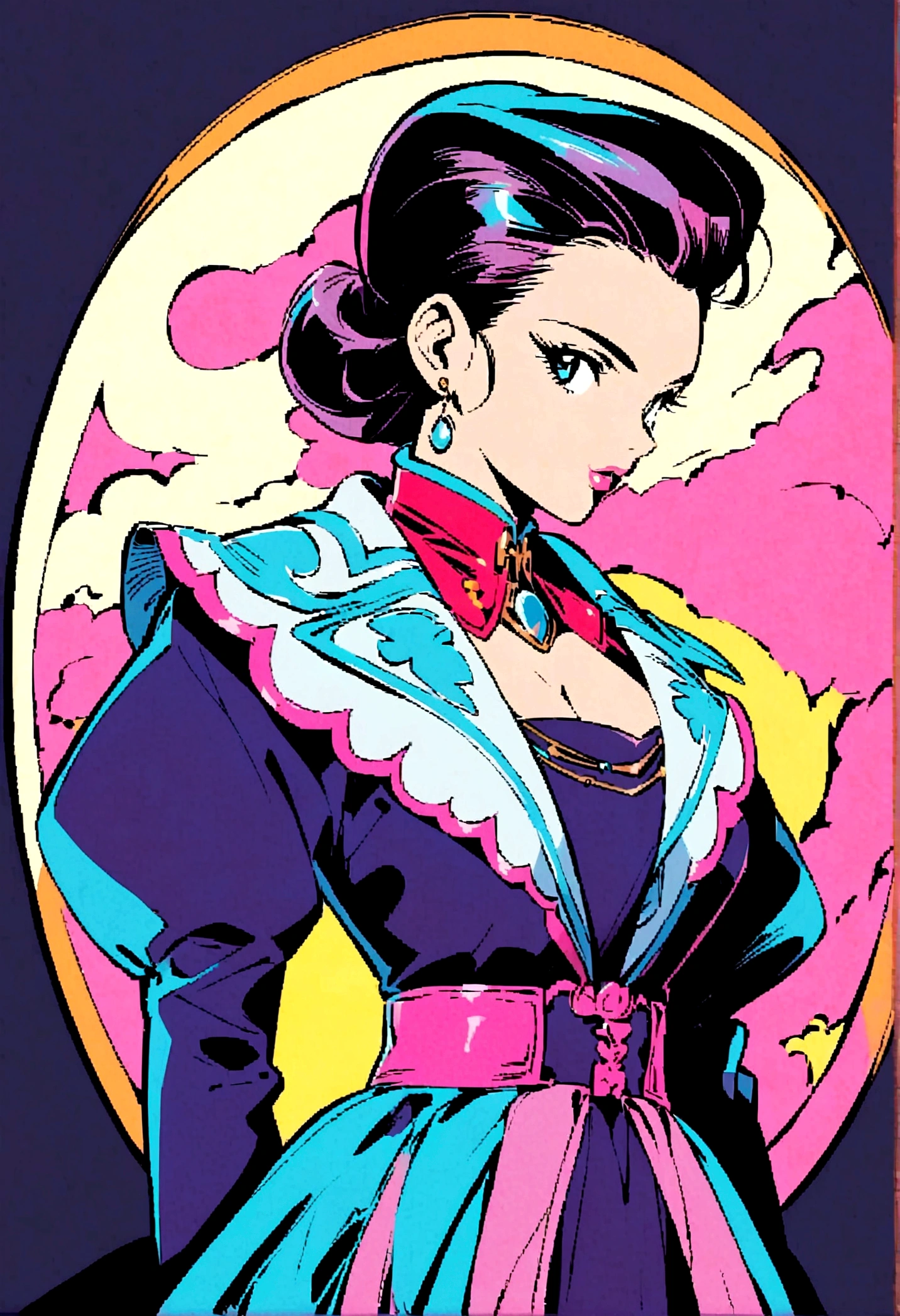 anime style 90's retro style, pretty woman design ideas, slicked back hair