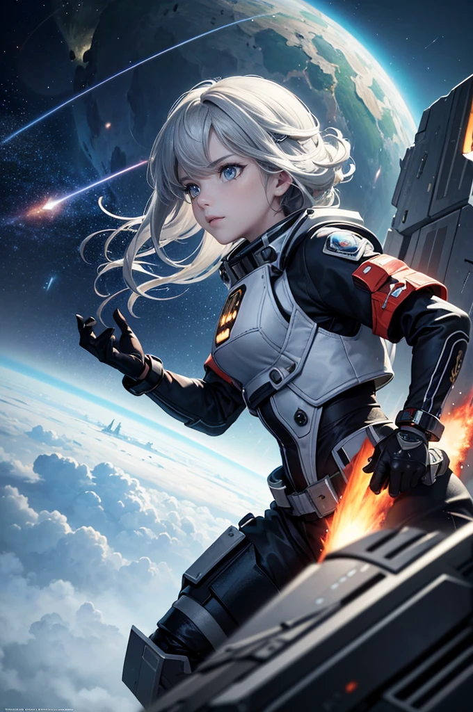 (((best quality))),(((ultra detailed))),(((masterpiece))),illustration,space battle,futuristic spacecrafts,sleek design,powerful cannon,determined pilots,battered ship,erratic weapon fire,dark background,flashes of weapons fire,engine trails,intense battle,hypnotic effect,survival stakes,excitement,tension,human ingenuity,exploration risks,sacrifices,raw power,indomitable spirit,unknown frontier
