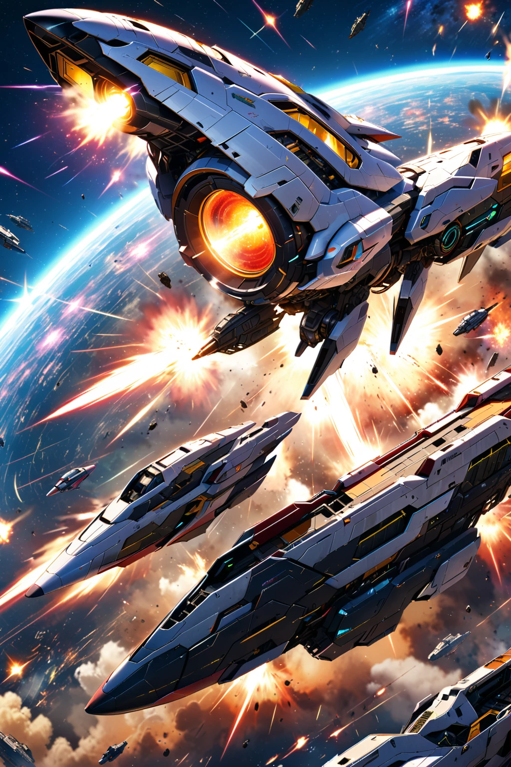 A futuristic spaceship, 'Galactic Guardian,' soars through a ravaged galaxy, its hull adorned with intricate laser-welded armor plating. In the background, a swirling vortex of ionized gas and debris marks the aftermath of an interstellar war. The vessel's cockpit window reflects the distant explosions as it hurtles towards a new mission, its ultra-detailed 8K resolution capturing every nuance of this sci-fi masterpiece.