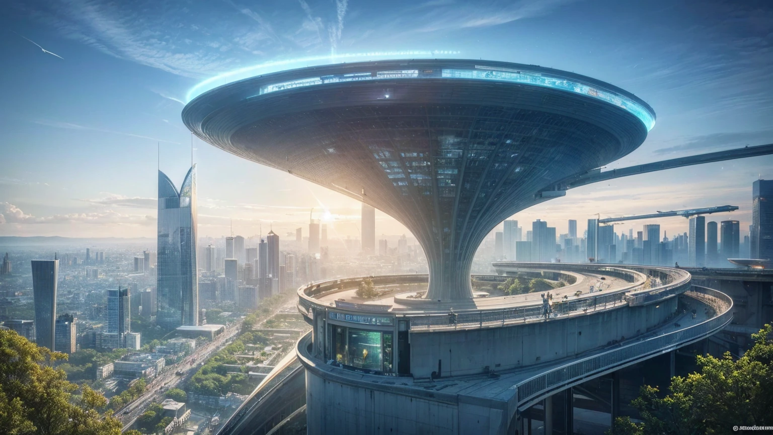 (Best quality,4K,8K,A high resolution,Masterpiece:1.2),Ultra-detailed,(Realistic,Photorealistic,photo-realistic:1.37),Futuristic floating city,Futuristic technology,Huge urban high-tech tablet platform,Airship,Floating in the sky,Futuristic city,Small airships around,High-tech hemispherical platform,Colorful lights,Advanced architecture,modernn architecture,skyscrapper,Access the cloud,Scenic beauty,view over city,Impressive design,Blend seamlessly with nature,energetic and vibrant atmosphere,Futuristic transportation system,Parking is suspended,Transparent path,Lush greenery,Sky gardens,cascading waterfalls,Magnificent skyline,reflections on the water,Sparkling river,Architectural innovation,futuristic skyscrapers,Transparent dome,The shape of the building is unusual,Elevated walkway,Impressive skyline,Glowing lights,Futuristic technology,Minimalist design,Scenic spots,Panoramic view,Cloud Piercing Tower,Vibrant colors,epic sunrise,epic sunset,Dazzling light display,magical ambiance,The future city,Urban Utopia,LuxuryLifestyle,Innovative energy,sustainable development,Smart city technology,Advanced infrastructure,Tranquil atmosphere,Nature and technology live in harmony,Awesome cityscape,Unprecedented urban planning,Architecture connects seamlessly with nature,High-tech metropolis,A cutting-edge engineering marvel,The future of urban living,Visionary architectural concept,Energy-efficient buildings,Harmony with the environment,A city floating above the clouds,Utopian dreams become reality,The possibilities are endless,State-of-the-art transportation network,Green energy integration,Innovative materials,Impressive holographic display,Advanced communication system,Breathtaking aerial view,Quiet and peaceful environment,Modernist aesthetics,Ethereal beauty